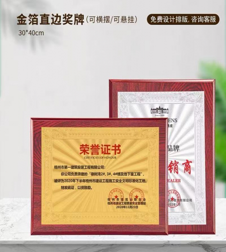 直边红木金箔银箔奖牌（角花款）