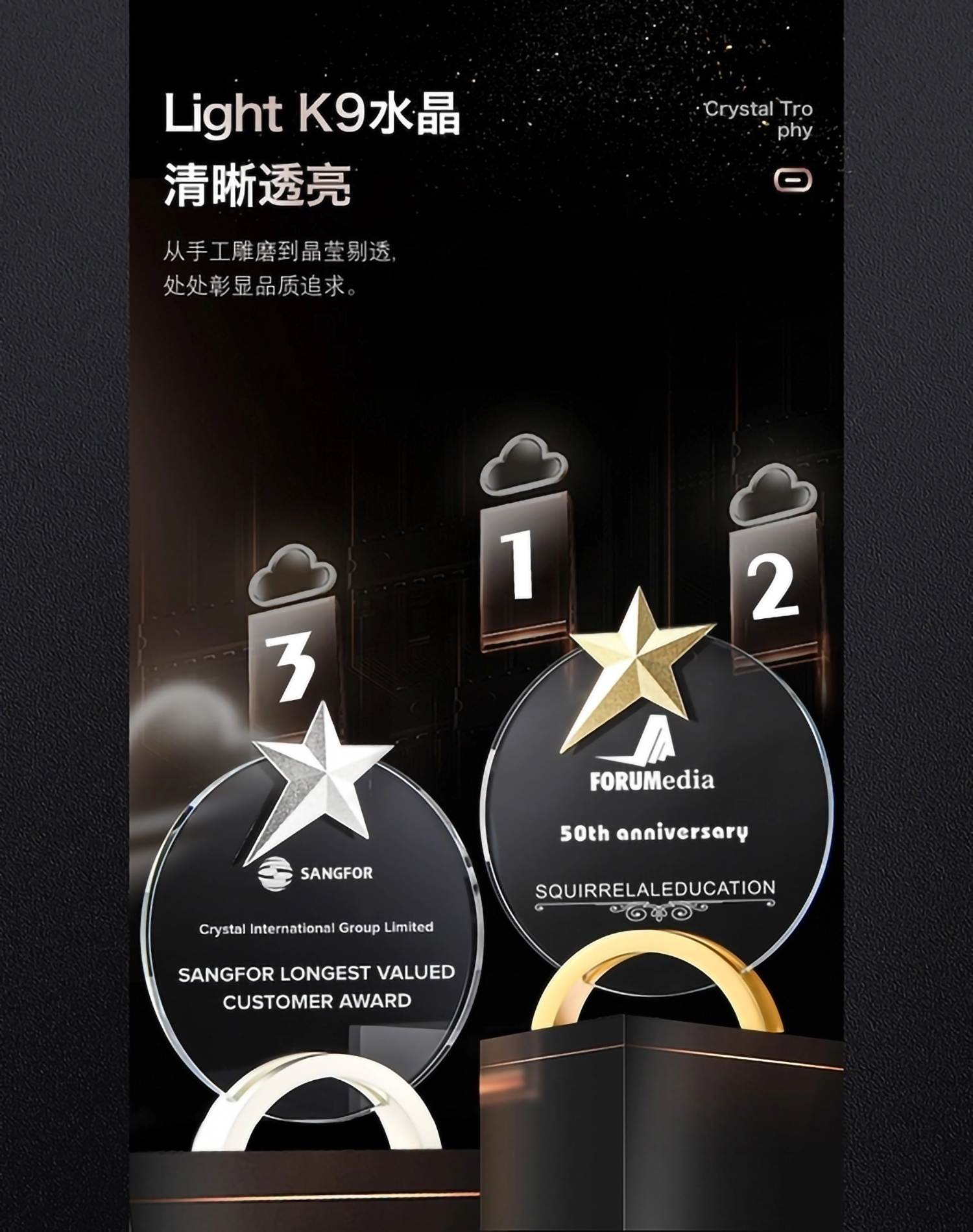 合金五角星水晶奖杯(图1)