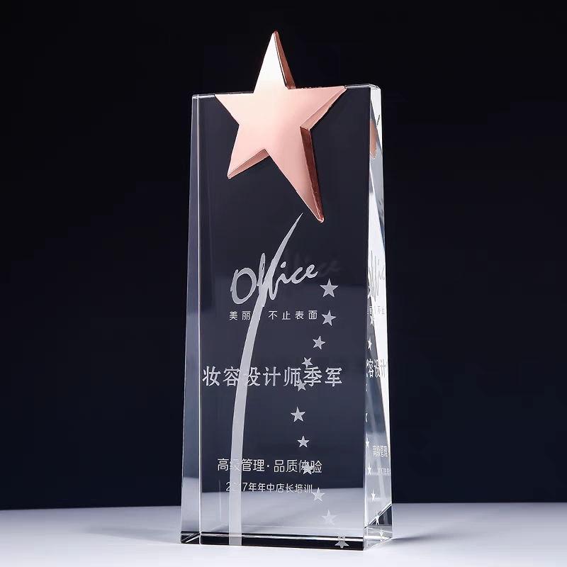 8x22斜面板水晶奖杯金 银 铜星(图5)