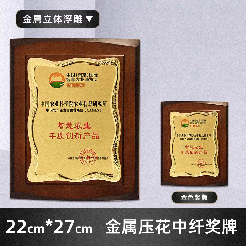 22*27直边圆胡桃木奖牌（4284金属框）(图1)